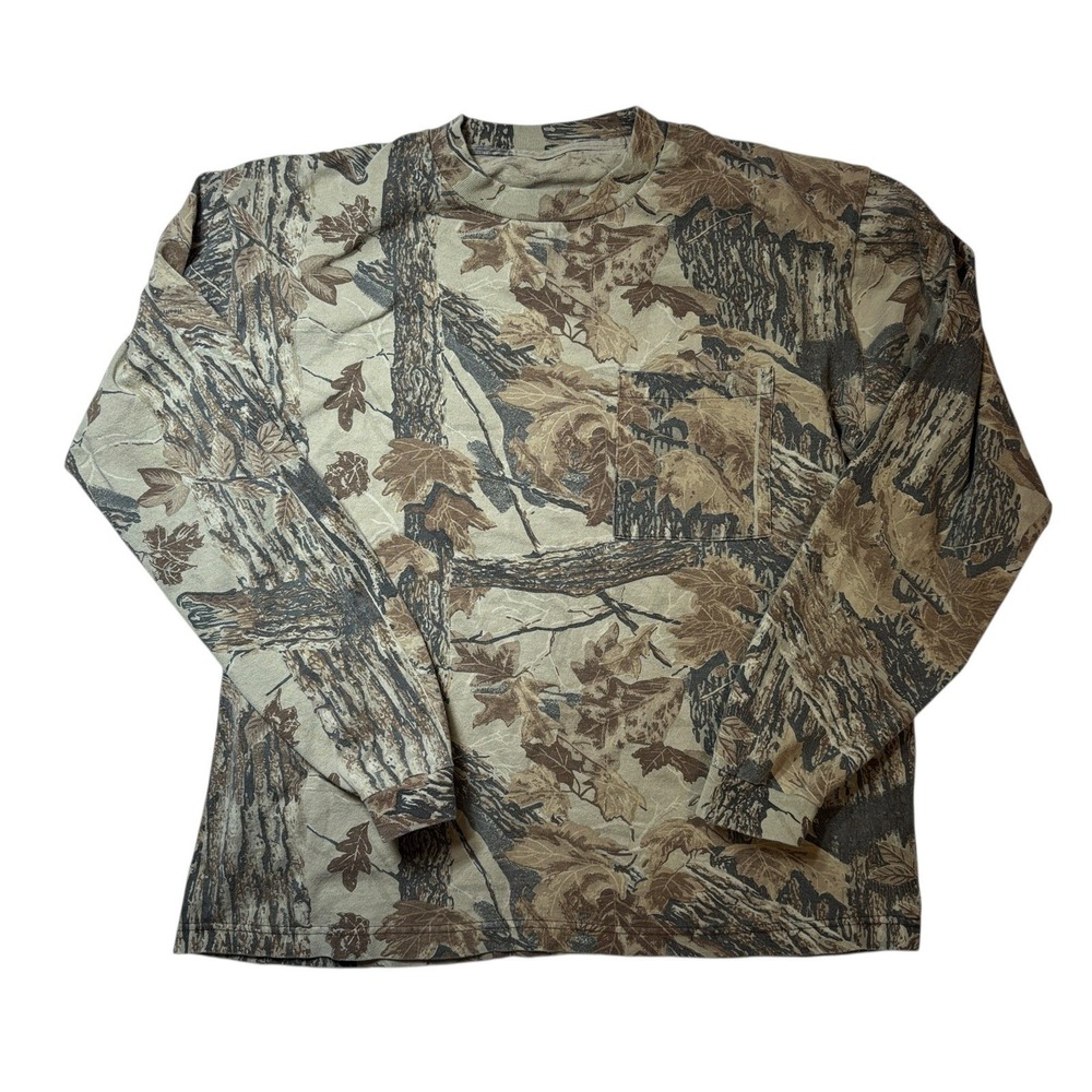 Vintage Retro Mens Real Tree Camouflage T-shirt Long Sleeve